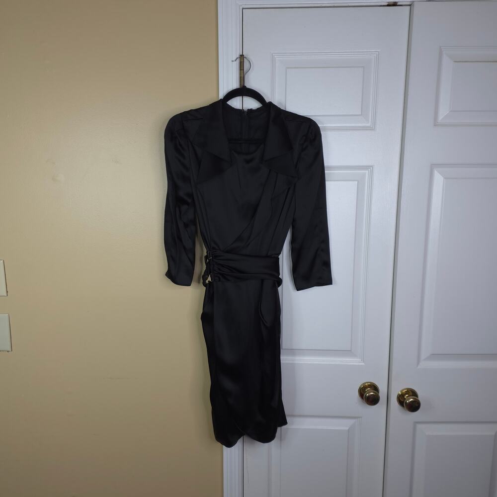 Emporio Armani Black Satin Long Sleeves Wrap Sheath Mini Dress Size IT40/US4